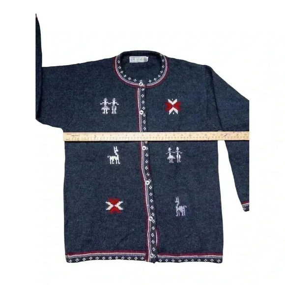 Alpacas Esmeralda Alpaca Wool Cardigan | Blue Geometric Knit Boho Sweater - Picture 10 of 13